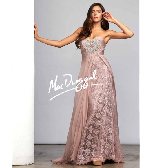 Mac Duggal Dresses & Skirts - Mac Duggal Pink Silk Beaded Strapless Sparkle Lace Prom‎ Formal Gown Size 4